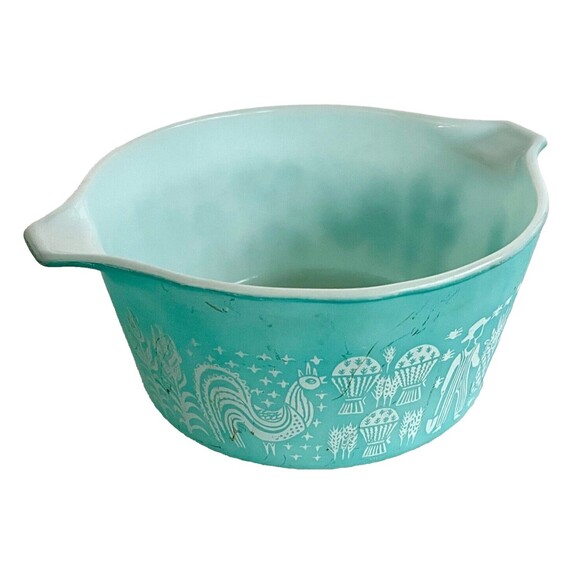 Vtg Pyrex Butterprint Amish Turquoise Cinderella Casserole Dish Bowl #473 1 Qt - Picture 2 of 8